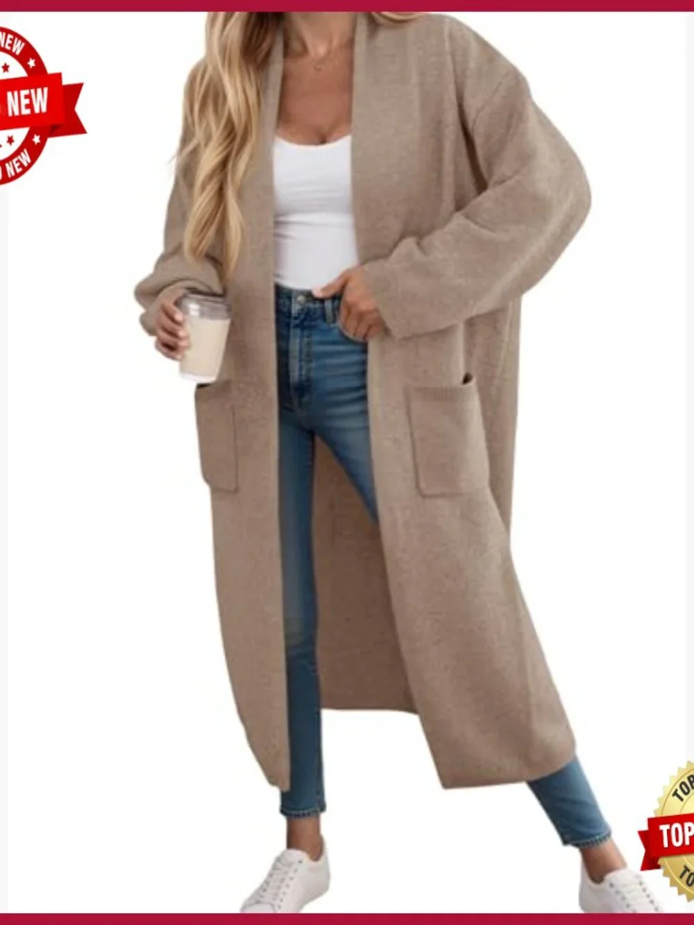 Oversized Chunky Knit Cardigan with Pockets Long Duster Coat - Picture 2 of 7